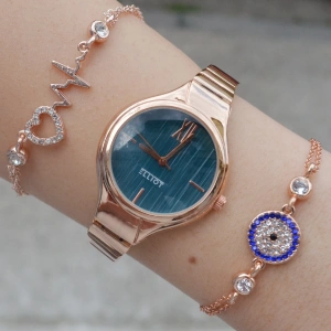 Rosegold Metal Kordon Kadın Saat Kombini 2177