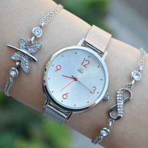 Silver Hasır Kordon Kadın Saat Kombini 1297