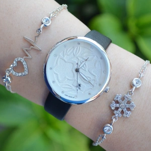 Siyah Deri Kordon Kadın Saat Kombini 2495