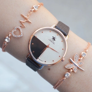 Siyah Deri Kordon Kadın Saat Kombini 2474