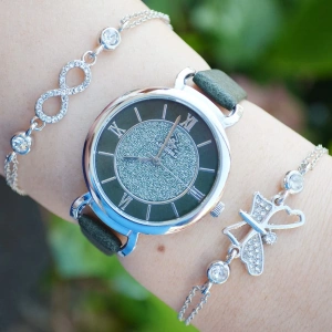 Yeşil Deri Kordon Kadın Saat Kombini 2499