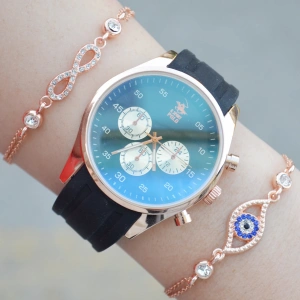 Siyah Silikon Kordon Kadın Saat Kombini 2515