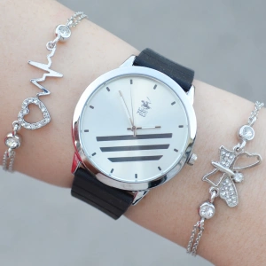 Siyah Silikon Kordon Kadın Saat Kombini 2522