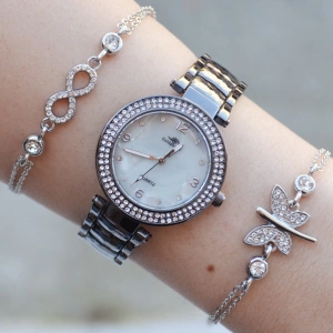 Siyah Metal Kordon Kadın Saat Kombini 2787