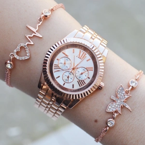 Rosegold Metal Kordon Kadın Saat Kombini 2798