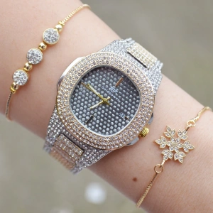 Silver Gold Metal Kordon Kadın Saat Kombini 2893