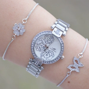 Silver Metal Kordon Kadın Saat Kombini 2913