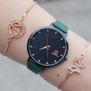 Yeşil Deri Kordon Kadın Saat Kombini 2930