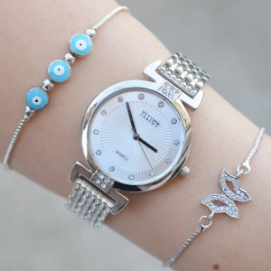 Silver Metal Kordon Kadın Saat Kombini 2944