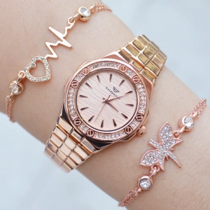 Rosegold Metal Kordon Kadın Saat Kombini 2996