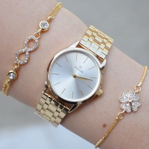 Gold Metal Kordon Kadın Saat Kombini 3019