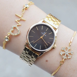 Gold Metal Kordon Kadın Saat Kombini 3021