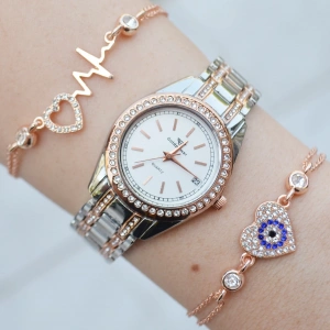 Silver Rose Metal Kordon Kadın Saat Kombini 3029