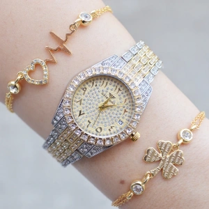 Silver Gold Metal Kordon Minimal Kadın Saat Kombini 3034