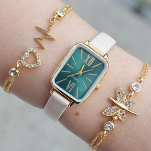 Krem Deri Kordon Minimal Kadın Saat Kombini 3062