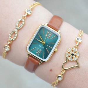 Taba Deri Kordon Minimal Kadın Saat Kombini 3064