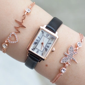 Siyah Deri Kordon Minimal Kadın Saat Kombini 3077