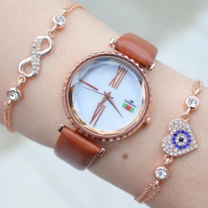 Taba Deri Kordon Kadın Saat Kombini 3110