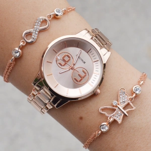 Rosegold Metal Kordon Kadın Saat Kombini 3221