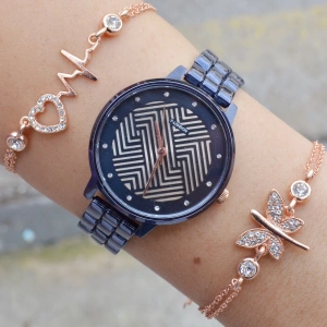 Mavi Metal Kordon Kadın Saat Kombini 3246