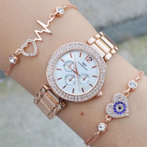 Rosegold Metal Kordon Kadın Saat Kombini 3248