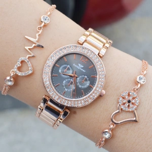 Rosegold Metal Kordon Kadın Saat Kombini 3249