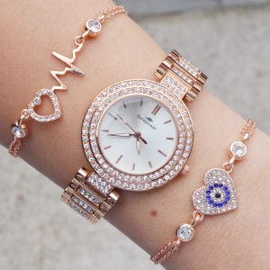 Rosegold Metal Kordon Kadın Saat Kombini 3342