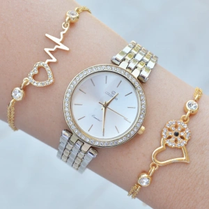 Silver Gold Metal Kordon Kadın Saat Kombini 1314