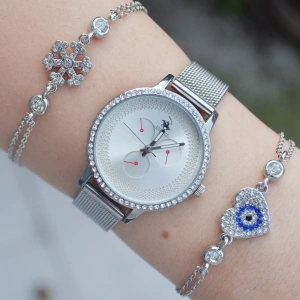 Silver Hasır Kordon Kadın Saat Kombini 2141