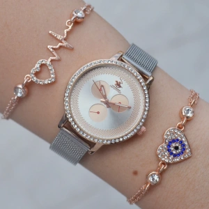 Silver Hasır Kordon Kadın Saat Kombini 2144