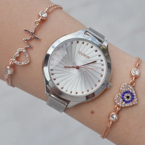 Silver Hasır Kordon Kadın Saat Kombini 2150