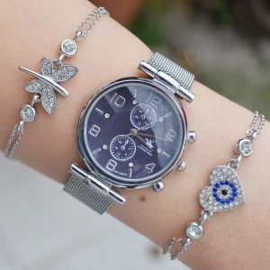 Silver Hasır Kordon Kadın Saat Kombini 2154