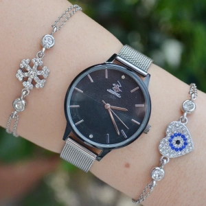 Silver Hasır Kordon Kadın Saat Kombini 2156