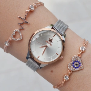 Silver Hasır Kordon Kadın Saat Kombini 2166