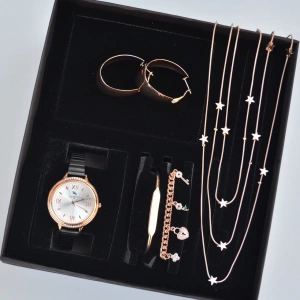 Rosegold Kolye Küpe Bileklik Saat Seti 3681