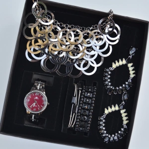 Antrasit Kolye Küpe Bileklik Saat Seti 3684