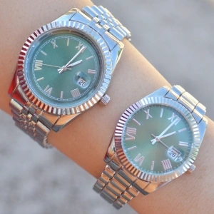 Silver Metal Kordon Çift Saat Kombini 3661