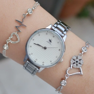 Silver Metal Kordon Kadın Saat Kombini 2192
