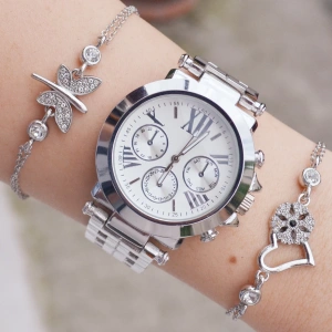 Silver Metal Kordon Kadın Saat Kombini 9821