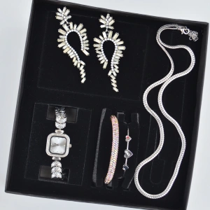 Silver Kolye Küpe Bileklik Saat Seti 3675