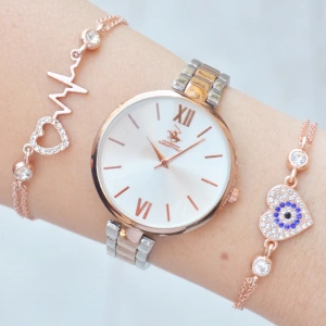 Silver Rose Metal Kordon Kadın Saat Kombini 2228