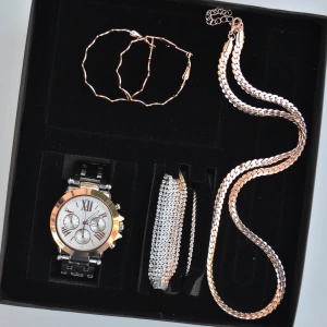 Silver Rose Metal Kordon Küpe Kolye Bileklik Seti 3669