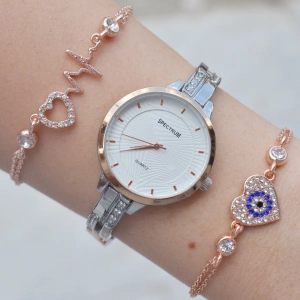 Silver Rose Metal Kordon Kadın Saat Kombini 2199