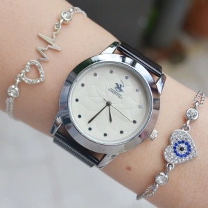 Siyah Hasır Kordon Kadın Saat Kombini 2148