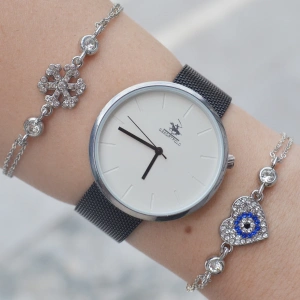 Siyah Hasır Kordon Kadın Saat Kombini 2168