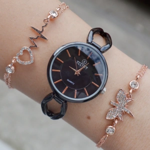 Siyah Metal Kordon Kadın Saat Kombini 2183