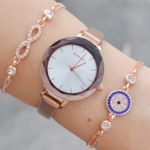 Somon Deri Kordon Kadın Saat Kombini 3654