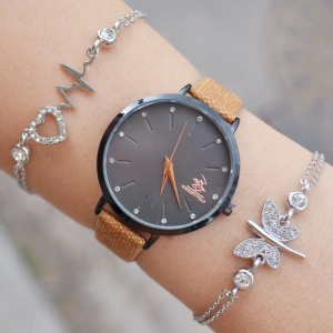 Taba Deri Kordon Kadın Saat Kombini 2130