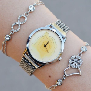 Silver Hasır Mıknatsılı Kordon Kadın Saat Kombini 1014