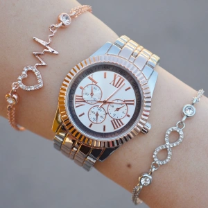 Silver Rose Metal Kordon Kadın Saat Kombini 1016